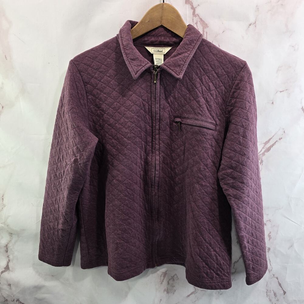 LL Bean Shirt Jacket Womens Medium Red Mauve Burgundy Quilted Shacket Zip Boxy